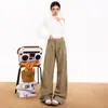 Pantalones Casuales de Pana de Color Naranja Infantil # Color Sólido de Tiro Bajo de Pierna Ancha para Mujer, Sueltos, Adelgazantes, Cubren la Piel, Versátiles de Pierna Recta