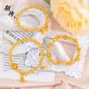 Pulseira Dois Vidas de Felicidade Atacado, Cor Duradoura, Novo Estilo Chinês, Luxo Leve, Versátil, Hortênsia Filigrana, Contas Douradas, Pulseira de Lótus Dourado Areia