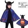 Capa con Cuernos de Diablo para Niños de Halloween Bruja Calabaza Mago Vestido de Actuación Capa para Niños