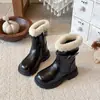 Nuevas Botas Martin Forradas de Felpa Otoño/Invierno 2026 para Niños Botas de Cuero Calientes para Niñas Botines de Tobillo Estilo Británico de Suela Gruesa Zapatos de Algodón