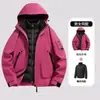 Chaqueta Azul Deportiva para Exteriores Tres en Uno Ropa de Abrigo para Mujer Ropa de Montañismo para Hombre Impermeable Cortavientos con Capucha Ropa de Protección contra el Frío para Esquí