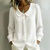Camisa de lino para mujer, diseño cruzado europeo y americano 2026, nicho, para el trabajo, manga larga, holgada, cuello en V, para todas las estaciones