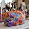 Bolsa de mão acolchoada com padrão de libélula transfronteiriça, bolsa de cosméticos multifuncional, impressão digital, direto do fabricante