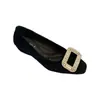 Sapatos de Salto Anabela Slip-On Quadrados com Fivela de Strass Estilo Francês, Novos Saltos Altos Quadrados de Veludo para Mulheres