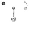 Titânio G23 Liga Internamente Rosqueado 14g Dupla Ponta Cravejado com Diamante Anel de Umbigo Modelo Básico Bola Redonda Piercing Corporal Piercing Médico