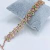 Pulsera nueva de plata S925 chapada en oro rosa con turmalina incrustada 3 mm * 352*4 mm color aleatorio