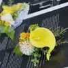 Amazon nuevo PU Calla Loto ramillete boda novio padrino solapa novia dama de honor flor de muñeca boda al por mayor