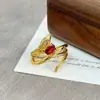 Anel Aberto Simples com Zircônia Laranja-Vermelha Vintage para Mulheres, Estilo Floral Retrô, Anel de Dedo Indicador de Nicho