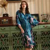 Pijama de Seda Artificial con Grullas Primavera Verano Mujer Verano Largo Rojo Bata de Dama de Honor Bata de Novia para la Mañana Camisón Sexy para Casa Venta al por Mayor