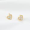 Pendientes de botón de plata de ley 925 en forma de corazón mini para mujer con incrustaciones de diamantes corazón pequeño simple corazón de melocotón mismo estilo de transmisión en vivo nuevo