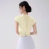 Top Deportivo Corto para Mujer con Hermoso Diseño en la Espalda, Camiseta de Malla de Manga Corta, Cubierta de Yoga Jacquard Retorcido, Ropa Transpirable de Verano para Fitness