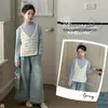 Conjunto para Meninas Primavera 2026 Nova Roupa Infantil Início da Primavera Estilo Coreano Conjunto Outono e Primavera Colete de Tricô Calça Reta Jeans