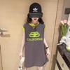 Vestido T-shirt saia para meninas verão fino solto estilo coreano estilo ocidental vestido camisa longo sem mangas