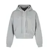 0305 Sudadera unisex estilo americano de moda urbana High Street con diseño de remaches metálicos, color liso, con cremallera para hombre, corte corto y ancho