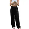 2026 Amazon Transfronterizo Wish Sitio Independiente Pantalones Casuales Rectos de Algodón y Lino Sueltos Color Sólido Cintura Elástica Bolsillo para Mujer