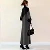 Moda Nueva Otoño e Invierno Adelgazante Suéter de Buena Calidad Vestido Oblicuo Combinación de Colores Cuello Semi-bueno Vestido de Lana Tejido Mujer