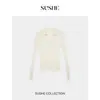 Ropa única y elegante / Suéter de punto para mujer de manga larga, color liso, cuello en V, corte ajustado, lana ultra fina 120S Yangzi alemán