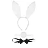 Disfraz de Conejo de Halloween Diadema con Orejas de Conejo Corbata de Moño Cola de Felpa Conjunto de Tres Piezas Diadema de Satén con Orejas de Conejo