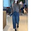 22821 Da Ai Mei Yi Yuan 2026 Estilo Coreano Nueva Chaqueta de Cuero con Cremallera Jeans de Cintura Alta Pierna Recta Moda para Mujer