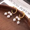 Brincos Bohemian Europeu e Americano com Torção de Pérola Artificial Moda Elegante Titânio Aço Banhado a Ouro 18k