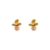 Pendientes de Pétalo Estilo Retro Francés Aguja de Plata con Temperamento Único, Estilo Transfronterizo Europeo y Americano, Moda Año del Caballo, Pendientes de Perla Dulces y Elegantes para Mujer