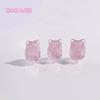 Decoração de corda de raposa de nove caudas de cristal rosa natural, acessórios fofos para animais de estimação, colar de corda artesanal faça você mesmo, fênix de cristal rosa nove