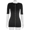 Vestido de Verano para Mujer con Estilo Europeo, Moderno, Elegante, de Temperamento, Manga Corta, Ceñido a la Cintura, de Botones, Cuello Redondo, para el Trabajo