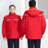 Jaqueta de Trabalho Grossa de Algodão para Inverno para Homens e Mulheres, à Prova de Frio e Quente, Casaco de Proteção do Trabalho com Capuz Removível, Azul Marinho