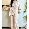 Pijama de Algodón y Seda Estilo Perezoso para Mujer 2026, Conjunto de Pijama Delgado de Manga Corta sin Botones, Ropa de Casa Holgada Estilo Chino