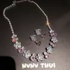 Joalheria: Colar Flor de Diamante Cintilante Mar Flor de Pessegueiro, Casamento de Banquete, Conjunto de Brincos de Flor Cintilante de Diamante Rico