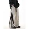 Calça de Moletom Listrada Unissex da Marca Tendência Retro Americana com Bolsos Estilo Rua Ins Solta Reta Cordão Casual Longa