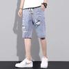 Shorts Jeans Finos de Verão Masculinos Rapped Soltos Retos Estilo Coreano Tendência Calças de Cinco Pontos Médias Casuais Tendência de Marca