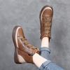 Oferta por Tiempo Limitado 99Botas de Cuero Genuino Vintage para Mujer, Zapatos de Invierno para Mujer con Suela Suave, Botas Martin de Velcro, Botas para Mujer Desgastadas