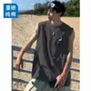 Camiseta de Verano Estampado Nuevo Sin Mangas Chaleco Holgado Camiseta sin Mangas Deportiva Tendencia Top Guapo Algodón Puro Transpirable