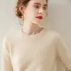 Suéter de Gola Redonda 100% Caxemira Outono e Inverno Novo Feminino Solto com Efeito Emagrecedor Camisa Base Suéter de Gola Alta Curto Versátil