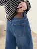 Calça Jeans Reta Receita Secreta~Avançada Ouro Negro Tecido Elástico em Quatro Direções Perna Estreita Perna Larga Cintura Alta Emagrecimento Outono Inverno Jeans Reta Feminino