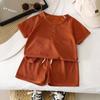 Traje de Manga Corta para Niños Verano Nuevo Estilo Pantalones Cortos para Niños Estilo Coreano Waffle para Niños Bebé Estilo Verano Ropa para Niños
