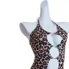 Okajima Roupa Íntima Sexy Puro Desejo Saia Bodycon Sedutora Estampa de Leopardo Gola Halter Roupa para Boate Roupa de Dormir Sem Tirar Qq1961