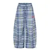 Pantalones a cuadros retro estilo americano con bordado de letras, unisex, 2026, corte holgado, estilo relajado, efecto adelgazante, pierna ancha, pantalones largos casuales