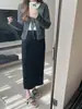 Falda Gruesa de Terciopelo Dorado Rayada y Arañada para Mujer Otoño e Invierno Nuevo Estilo Nuevo Chinoiserie Elegante Falda Midi con Caída
