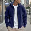 Jaqueta masculina quente europeia e americana transfronteiriça, com capuz de fleece dupla face, cor sólida, com zíper, casaco casual versátil