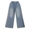 2026 Pantalones de Pierna Recta Pierna Ancha para Niños Otoño Invierno Primavera Niño Grande Jeans de Mezclilla Felpa Gruesa de Moda Pantalones para Niñas Tendencia