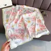 Bufanda de Seda Estilo Coreano con Estampado de Flores de Primavera Bufanda Cuadrada Chal de Alta Gama Protección Solar Bufanda para Cuello Bufanda Cuadrada Pequeña Pañuelo para la Cabeza Bufanda para Mujer