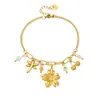 Nuevo y Moderno Estilo Pastoral Multielemento Flor de Cerezo Chapada en Oro Libélula Colgante Cadena de Perlas Pulsera de Acero Inoxidable para Mujeres