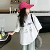 Camiseta de Manga Corta de Algodón para Niñas Verano Nuevo Estilo Moda Coreana Camiseta de Media Manga para Niñas y Niños Mayores Tops de Verano