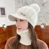 Chapéu Casual Versátil Estilo Coreano para Mulheres Outono e Inverno Pelo de Coelho Bico de Pato Ciclismo Chapéu Quente Inverno Proteção de Orelha Chapéu de Lã Tricotado