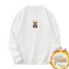 Suéter Pesado Americano 320g Masculino Gola Redonda Moda Urso Estampado Camiseta Base Sem Chapéu Forrada com Fleece Camiseta de Manga Longa Quente