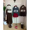 Suéter de Manga Larga con Patrón de Diamantes Estilo Coreano, Otoño e Invierno Estilo Vintage Universitario, Elegante Cuello Polo, Atractivo Suéter Color Café