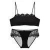Lencería Sexy de Encaje Francés Europeo para Mujer con Tirantes Espalda Hermosa Sujetador sin Varillas Bandeau Busto Pequeño Push-up Conjunto de Lencería