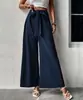 Nuevos Pantalones Largos de Comercio Transfronterizo Europeo y Americano Otoño 2026 con Cordón, de Cintura Alta, Elegantes Pantalones de Pierna Ancha para Mujer